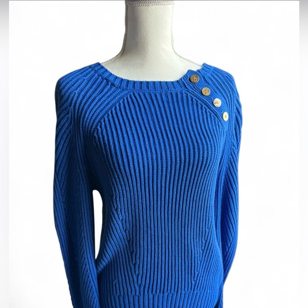 Ralph Lauren Royal Blue Knit Sweater with Button Detail Size Medium